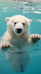 Adorable Young Polar Bear Swimming in Turquoise Water
