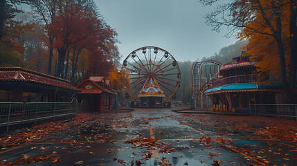 An Abandoned Amusement Park Autumn Landscape