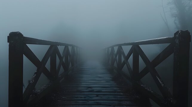 Enigmatic Fog-Shrouded Bridge Crossing the Unknown
