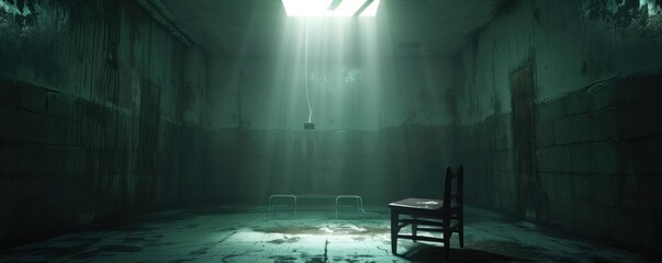 Interrogation room with small light overhead.