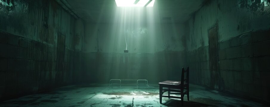 Interrogation room with small light overhead.