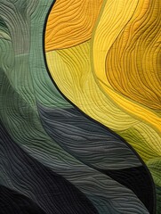 an abstract quilt made of green and yellow colors, in the style of naturalistic landscape backgrounds