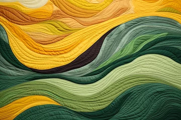 Rollo an abstract quilt made of green and yellow colors, in the style of naturalistic landscape backgrounds © Lenhard
