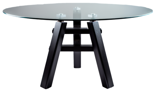 Black table in frontal view with transparent background
