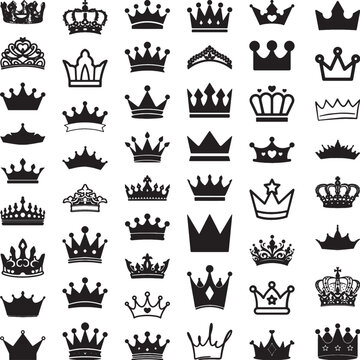 collection of crown silhouette Set of 50 Elements, vector big collection quality crowns, crown icon set, 