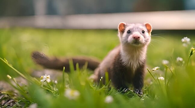 an adorable ferret in the grass