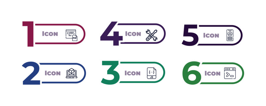 outline icons set from programming concept. editable vector included page, seo reputation, keyboard and mouse, seo tools, image seo, command icons.