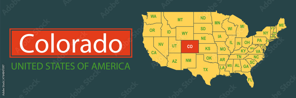 Wall mural banner, highlighting the boundaries of the state of colorado on the map of the united states of amer