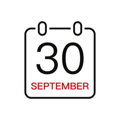 September 30 date on the calendar, vector line stroke icon for user interface. Calendar with date, vector illustration.