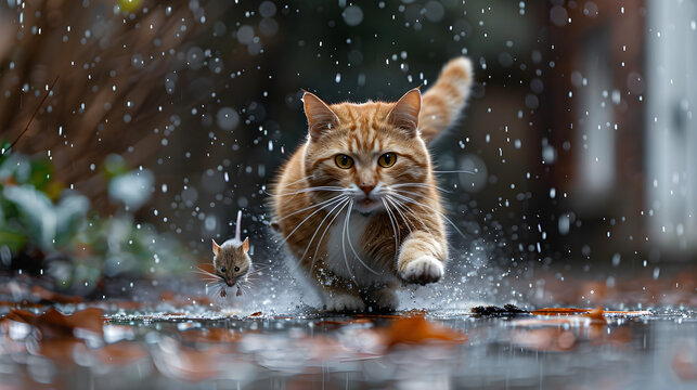 A cat chasing a mouse