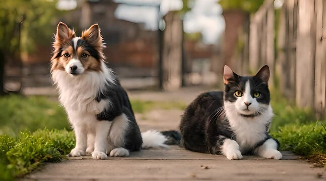 Cute border collie dog and cat pets