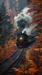 Historic Steam Locomotive in Misty Autumnal Woods
