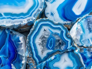 Slice of blue agate stone texture, eye-catching composition
