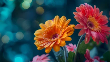 Deurstickers Orange and Red Gerbera Flowers © TY