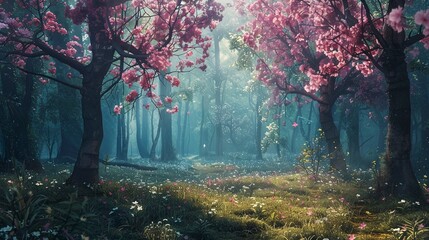 Fairytale spring forest.