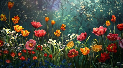 Beautiful spring flowers, forest glade.