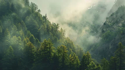 Foto op Canvas Misty forest in the mountains. © MiaStendal