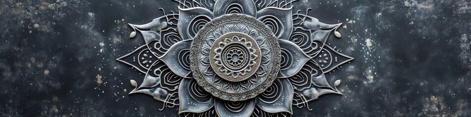 Obraz premium an enchanting mandala on a slate gray canvas, bringing out the intricate patterns and cool tones with unparalleled sharpness.