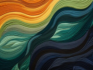 an abstract quilt made of navy blue and green colors, in the style of naturalistic landscape