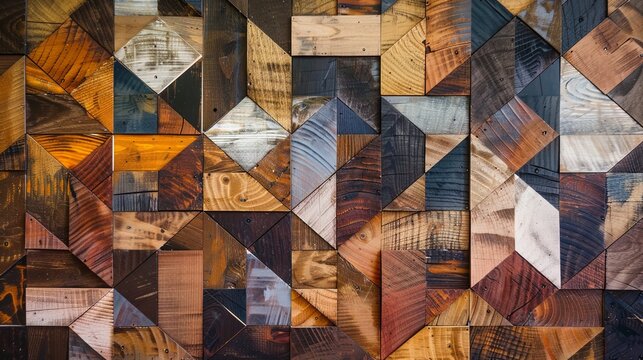 Wood geometric mosaic, wood texture.