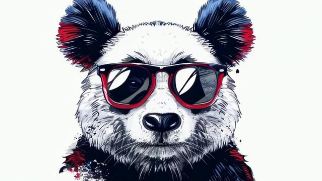 Panda with glasses. Video in graphic illustration style