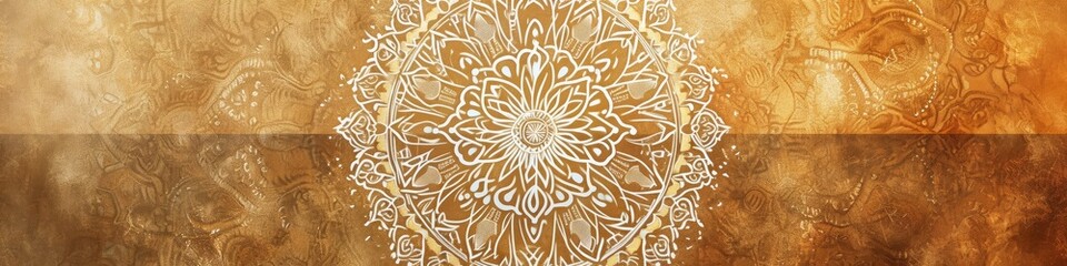an enchanting mandala on a champagne gold canvas, capturing the precise details and warm tones with crystal-clear precision.