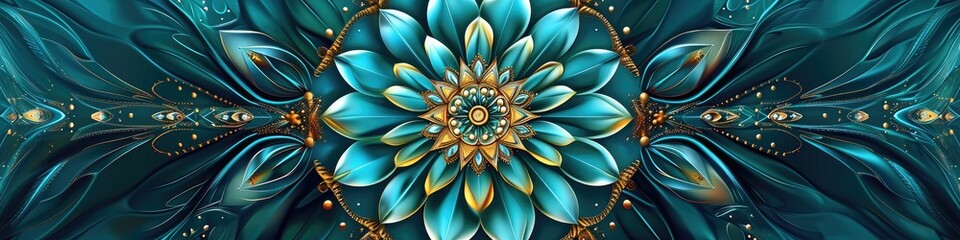 an enchanting mandala against a deep teal backdrop, showcasing the precise details and soothing colors with exceptional clarity. - obrazy, fototapety, plakaty