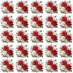 Red white digital flowers, white red rose flowers