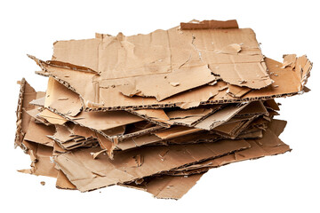Stack of used cardboard scraps for recycling and sustainable packing solutions  isolated on transparent background	