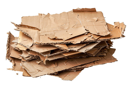 Stack of used cardboard scraps for recycling and sustainable packing solutions  isolated on transparent background	