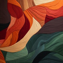 an abstract quilt made of red and green colors, in the style of naturalistic landscape backgrounds