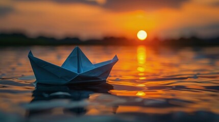 Paper Boat Drifting on Water