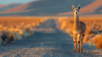 Fototapeta premium Llama Stands in Middle of Road
