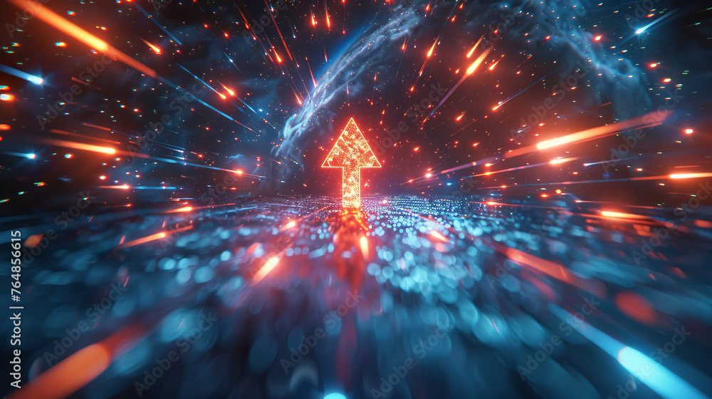 Aufkleber abstract digital background with a glowing arrow sign symbolizing upward movement or growth amidst s