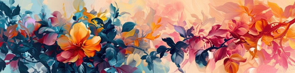 an abstract floral vine, with seamlessly blended colors creating a captivating and harmonious visual experience. - obrazy, fototapety, plakaty