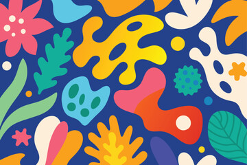 Abstract matisse inspired pattern set with colorful freehand doodles. Organic flat cartoon background collection, simple random shapes in bright childish colors