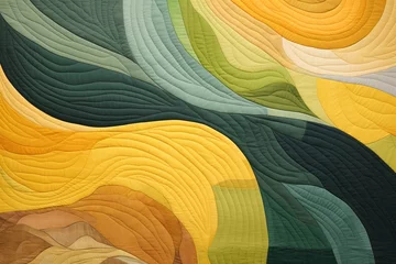 Rolgordijnen an abstract quilt made of yellow and green colors, in the style of naturalistic landscape backgrounds © Lenhard