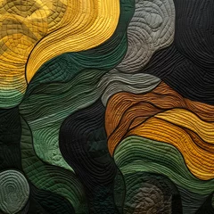 Gardinen an abstract quilt made of yellow and green colors, in the style of naturalistic landscape backgrounds © Lenhard