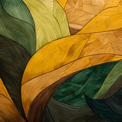 an abstract quilt made of yellow and green colors, in the style of naturalistic landscape backgrounds