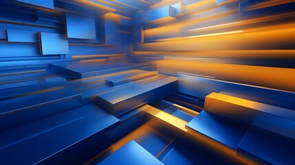 3d rendering of yellow and blue abstract geometric background. Scene for advertising, technology,...