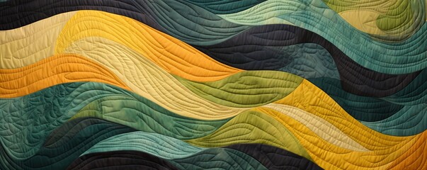 an abstract quilt made of yellow and green colors, in the style of naturalistic landscape backgrounds