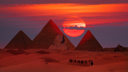 The Sphinx in Giza pyramid complex 
 -  Giza Pyramid Complex at amazing sunset - Cairo, Egypt