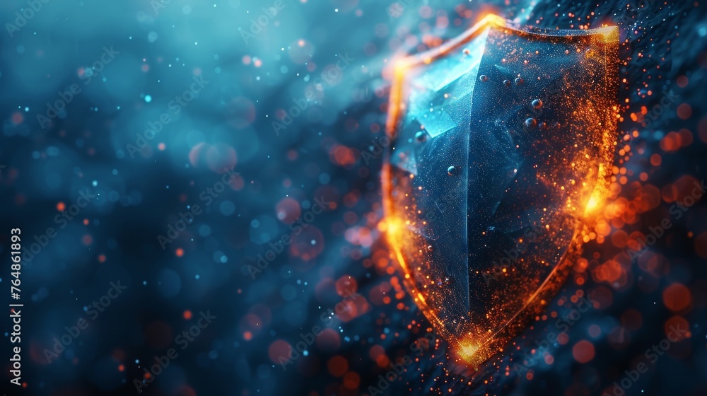 Poster a futuristic light shield effect. an abstract glowing shield element. modern illustration on a blue 