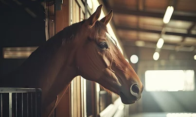Foto op Plexiglas Brown horse inside stable. © Filip