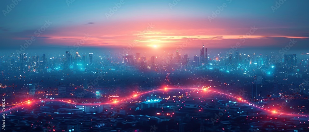 Poster dot point smart city with gradient line