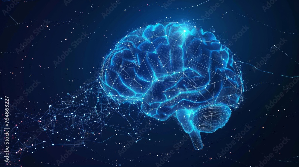 Fototapete human brain concept with low polygons and a dark background. design concept of artificial intelligen