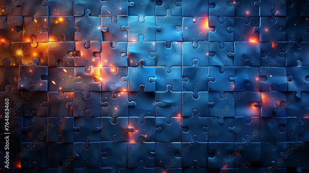 Aufkleber The silhouettes of the puzzle pieces are combined into a pattern that creates the puzzle background. Modern illustration on a blue background.