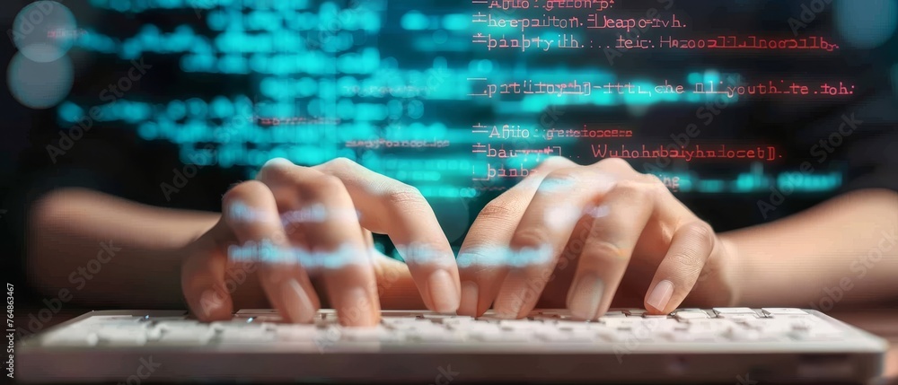 Fototapete The hacker gains access to surveillance systems and steals data from internet technology networks. The hacker attempts to protect business transactions from online cyber attacks via digital means.