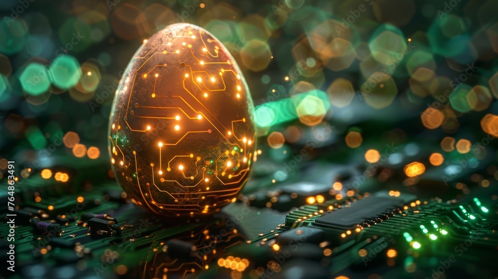 Aufkleber greeting card with art egg with pattern circuit board texture. modern illustration eps10.