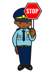 ストップの看板を持つ黒人警察官